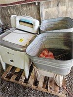 (2) metal wash tubs and Maytag electric washer