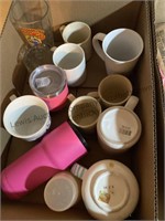 Box of cups, glasses and mugs. And a box with