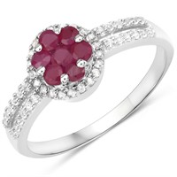 Plated Rhodium Ruby and White Topaz Ring