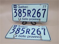 Pair of 1977 Quebec License plates