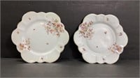 2 Plates Ceramic White Floral Design