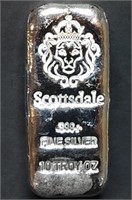 10 Troy Oz Scottsdale Mint .999+ Fine Silver Bar