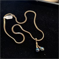 14k Necklace w/ 2 Pearls Pendant - 33.9g