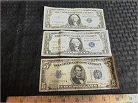 2 -1 dollar and 1-5 Dollar Silver certificates