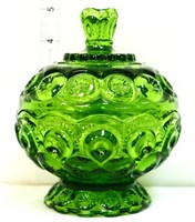 Green moon & stars 4 1/2in candy dish w/ lid