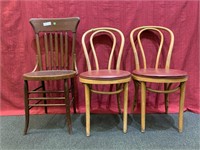 3 chairs, Pr bentwood chairs with leather seats,