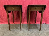 Pair mahogany drop leaf side tables with single