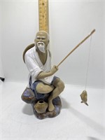 Vtg Chinese Shiwan Old Man Mudman Fishing Figurine