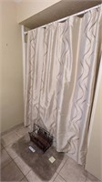 SHOWER CURTAIN, LINER, AND ROD; WICKER AND METAL B