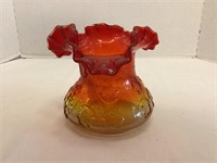 Amberina Ruffled Edge Glass Vase