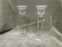 Pair Lead Crystal Triangle Base Candlesticks