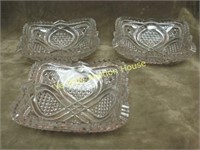 3 Small Square Pressed Pattern glass bowls