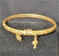 18k Gold Bangle Bracelet w/ 2 Charms