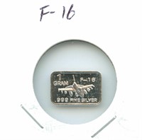 1 gram Silver Bar - F-16, .999 Fine Silver