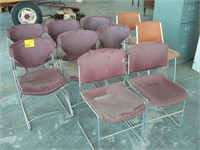 SET OF 6 BURGUNDY PLASTIC STACKING CHAIRS, PAIR