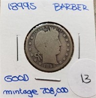 1899S Barber Quarter Key Date Mintage 708,000 G