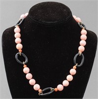 Pink Coral Bead & Black Onyx Necklace