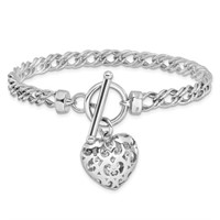 Sterling Silver Polished Heart Charm Bracelet