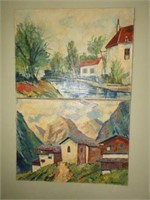(2) Vintage hand painted oil on canvas paintings