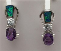 Sterling Silver Amethyst & Opal Earrings