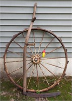 Vtg 45" R Iron Spoke Wheel & Vtg Scythe Suckle w/