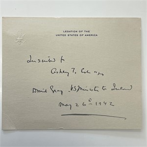 US Minister to Ireland David Gray signed note