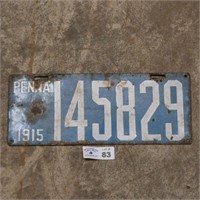 Early 1915 PA Enamel License Plate