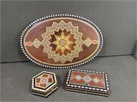 Inlaid Lacquer Boxes & Tray
