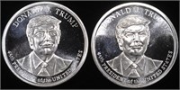 (2) 1 OZ .999 SILVER DONALD TRUMP ROUNDS