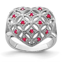 Sterling Silver Rhodium Over Ruby Heart Ring