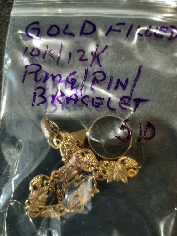 Gold filled (10-12K) ring, pin and bracelet