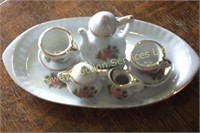 Pink rose tea set with serving tray