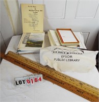 lot Epsom library bag, 250th ruller, old maps