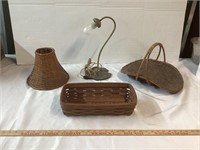 WALL LAMP  & 3 WICKER PIECES