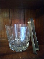 Etched Crystal Ice Bucket & Silverplate Tongs