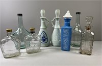 Delft, Blue & Milk Glass Decanters;Pale Green/Aqua
