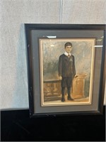 Pastel Art Boy in Black Suit Unsigned