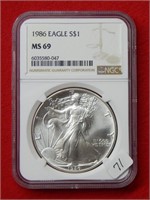 1986 American Eagle NGC MS69 1 Ounce Silver