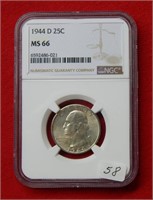 1944 D Washington Silver Quarter NGC MS66