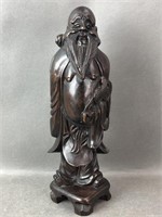 Vintage 12 Inch Carved Wood Asian Figurine