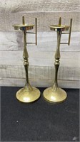 Pair Of Brass Candle Candlesticks 13 5/8" Tall