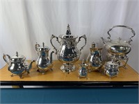 Collection Silver Plate Tea, Water, Coffee Set Bar