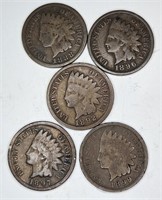 Lot of 5 Pre 1900 Indian Head Cents