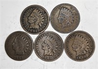 Lot of 5 Pre 1900 Indian Head Cents