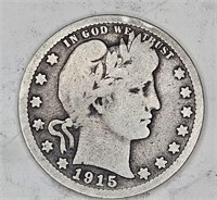 1915 Full Rim VF Grade Barber Quarter