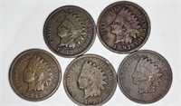 Lot of 5 Pre 1900 Indian Head Cents