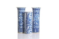 THREE CHINESE BLUE & WHITE PORCELAIN GU VASES