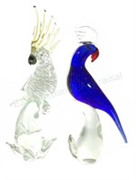 (2) Murano Art Glass Birds/ Parrots
