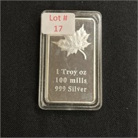 1oz of Fine Silver Maple Leaf Bar