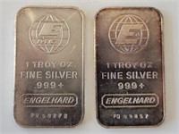 2 - Engelhard Silver .999 Bars 1ozt (2ozt TW)